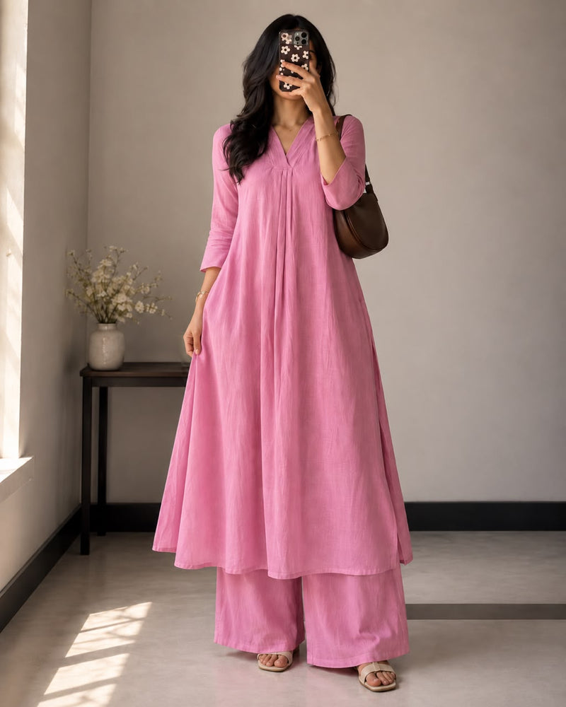 Pink Cotton-Linen Co-ord Set