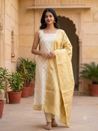 Ivory Gold Banarasi Kurta & Dupatta Set