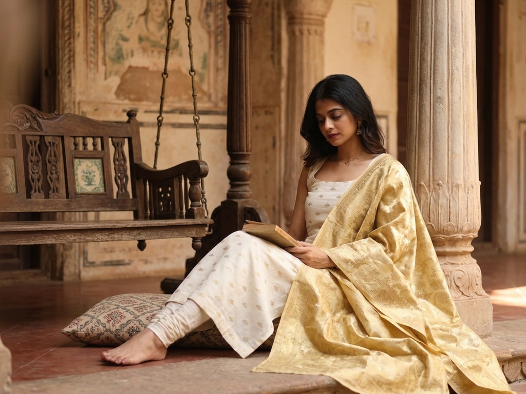 Ivory Gold Banarasi Kurta & Dupatta Set