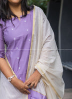 Lilac raw silk Cotton Kurta with Dupatta