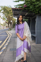 Lilac raw silk Cotton Kurta with Dupatta