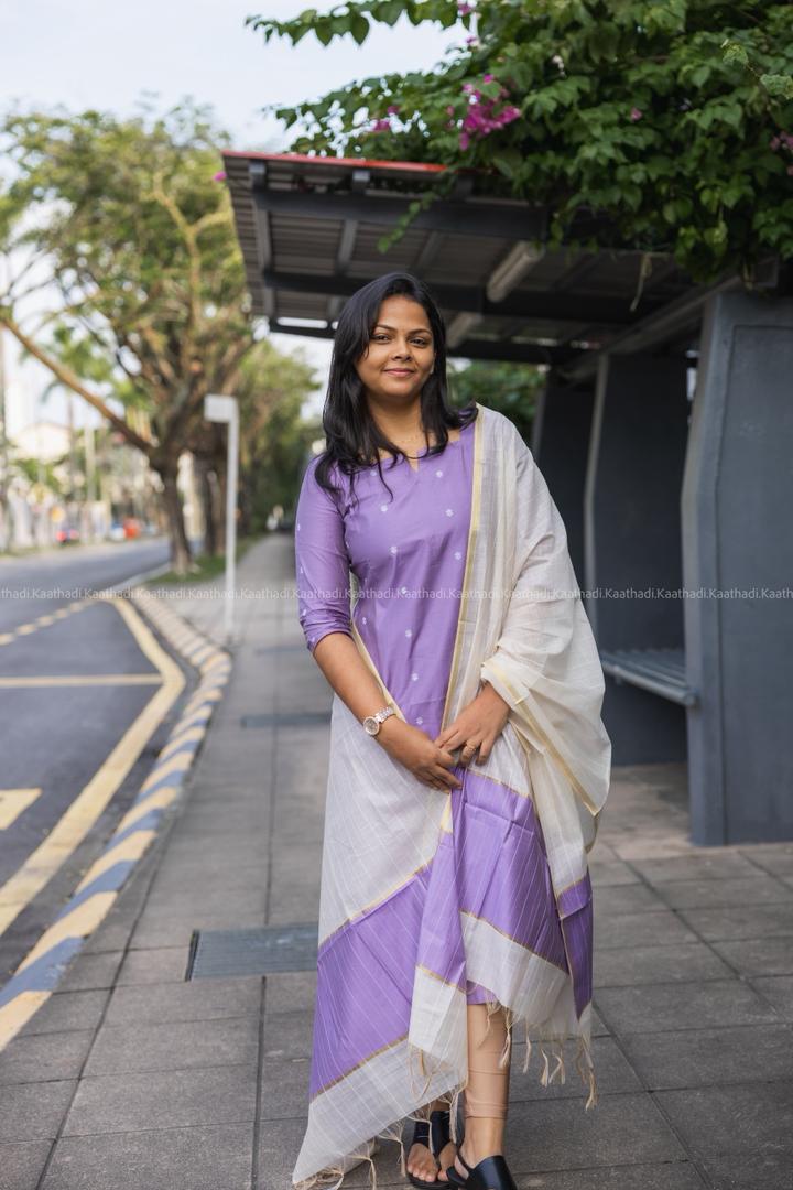 Lilac raw silk Cotton Kurta with Dupatta