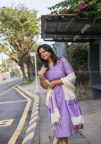 Lilac raw silk Cotton Kurta with Dupatta