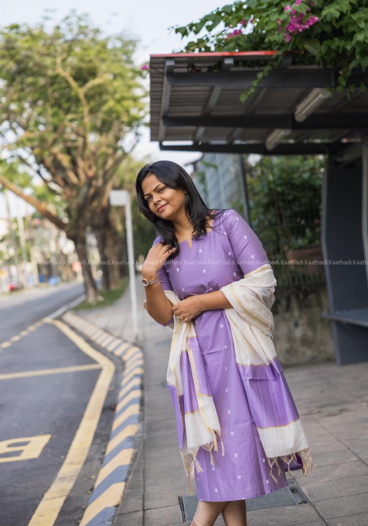Lilac raw silk Cotton Kurta with Dupatta