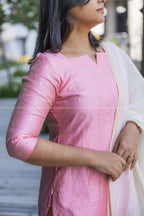 Pink Raw Silk Cotton Kurta with Dupatta