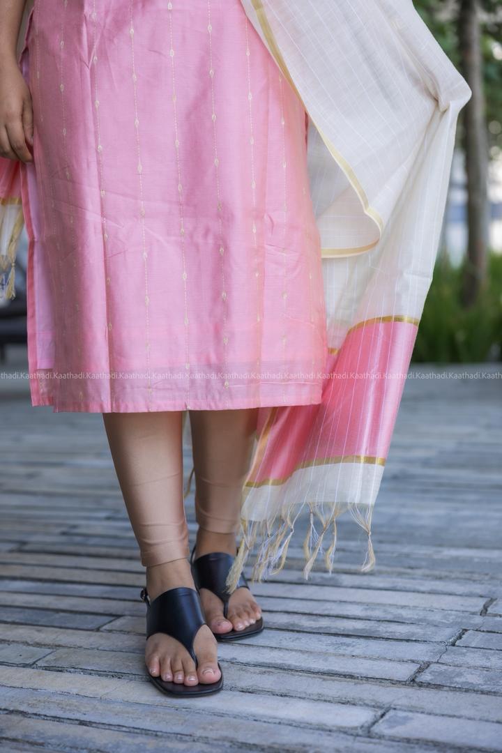 Pink Raw Silk Cotton Kurta with Dupatta