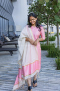 Pink Raw Silk Cotton Kurta with Dupatta