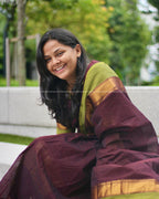 Maroon & Green Chettinad Cotton Kurta with Dupatta