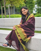 Maroon & Green Chettinad Cotton Kurta with Dupatta