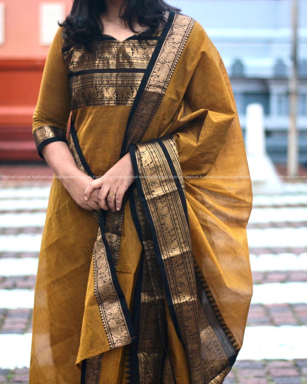 Mustard Chettinad Cotton kurta with Dupatta