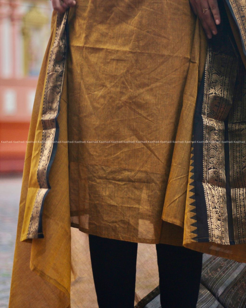 Mustard Chettinad Cotton kurta with Dupatta
