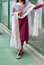 wine-maroon Cotton Kurta set