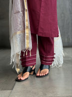 wine-maroon Cotton Kurta set