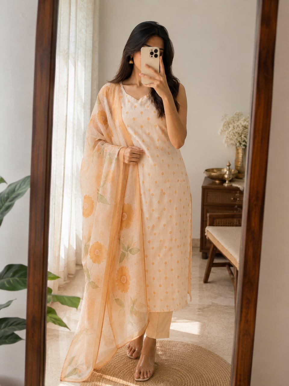 Ivory Bloom Cotton Kurta Set
