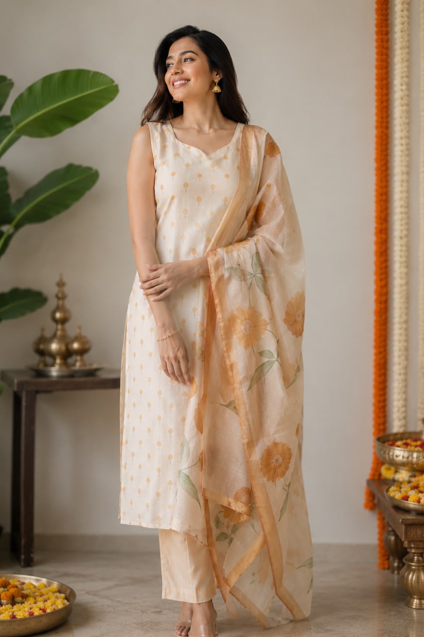 Ivory Bloom Cotton Kurta Set
