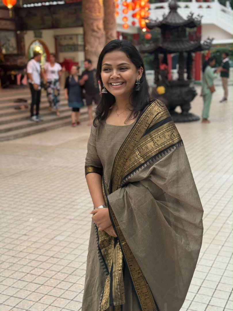 Gray Chettinad cotton kurta with Dupatta
