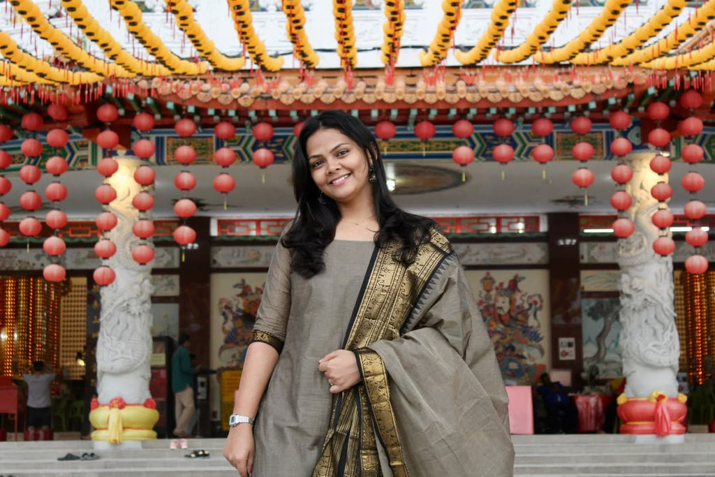 Gray Chettinad cotton kurta with Dupatta