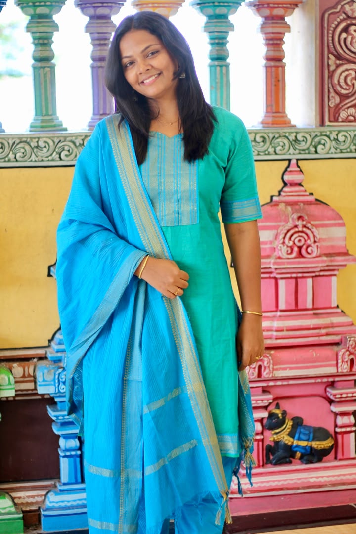 Emerald-green Mangalagiri cotton kurta Set
