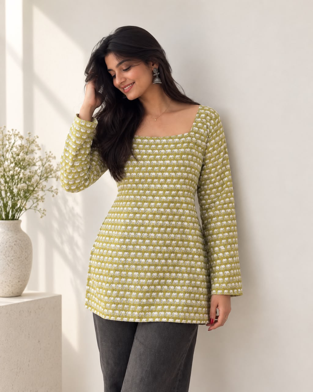 Olive Green Cotton Short Top