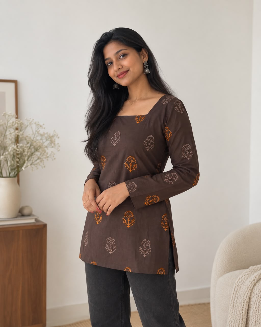 Deep Brown Cotton Short Top
