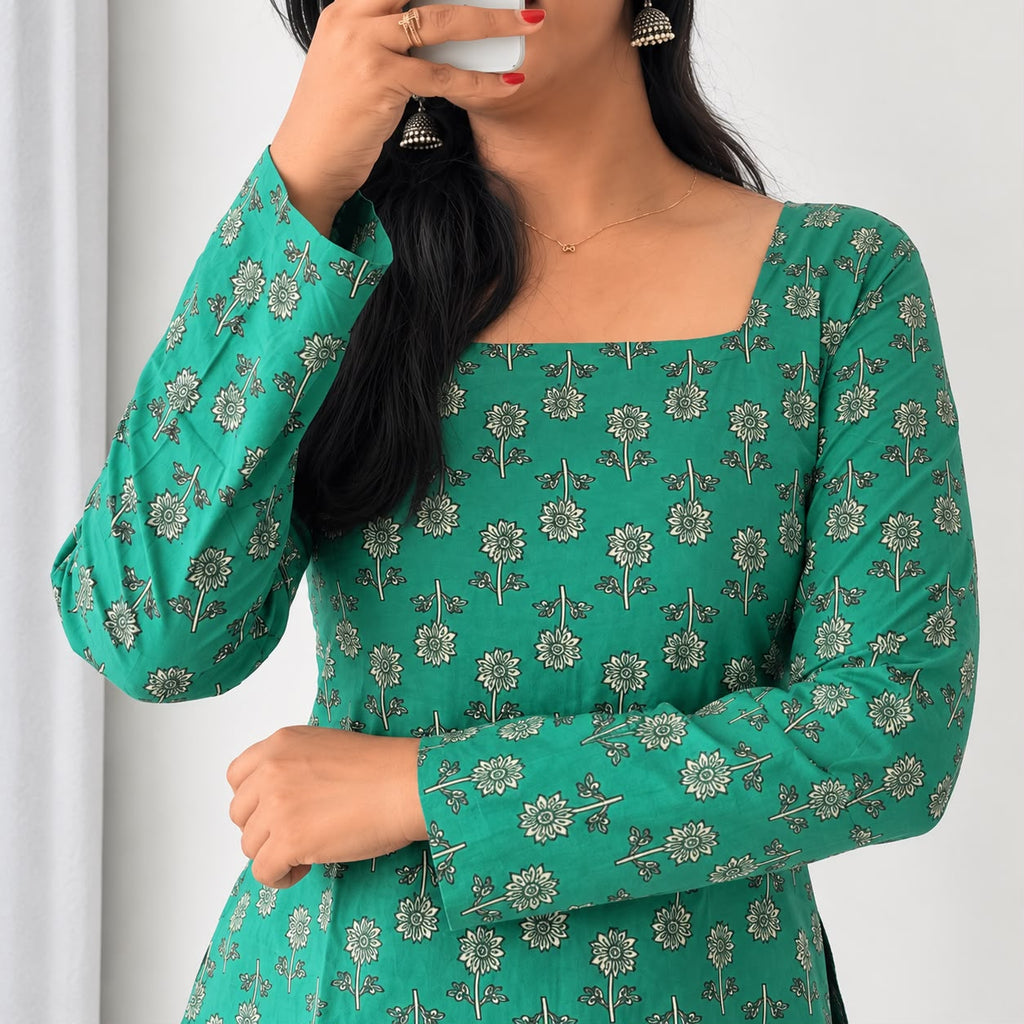 Green Cotton Short Top