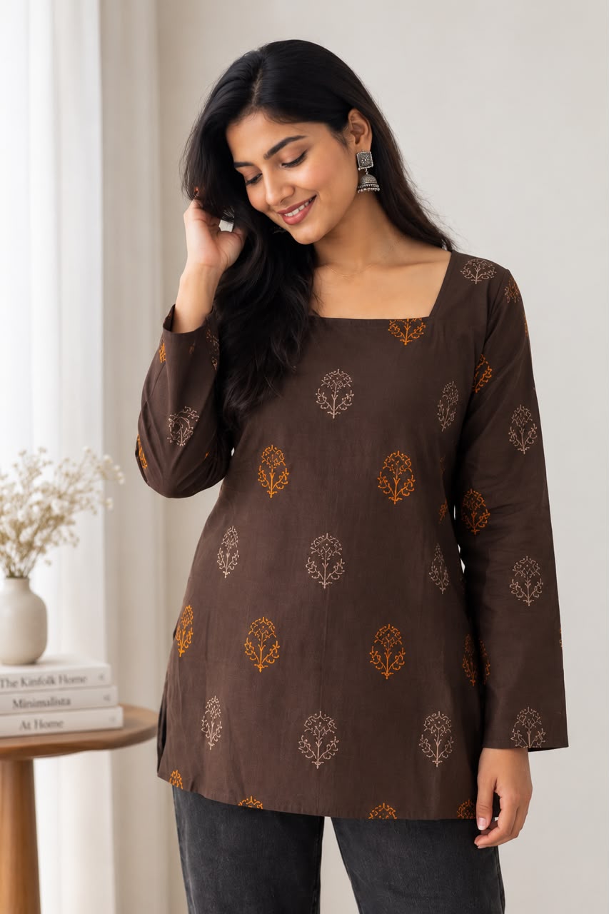 Deep Brown Cotton Short Top