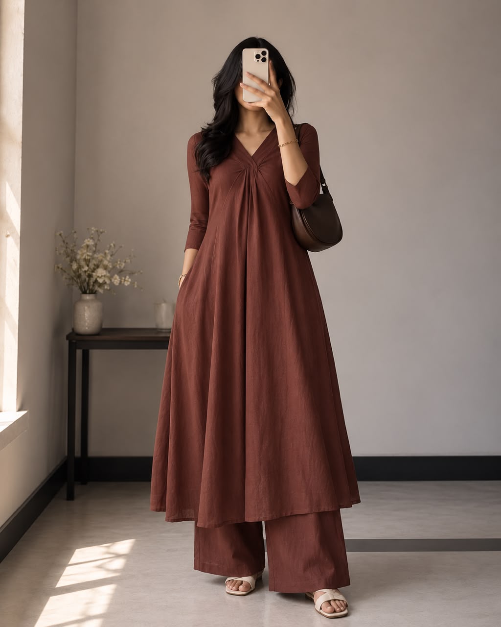 Dark Brown Cotton-Linen Co-ord Set