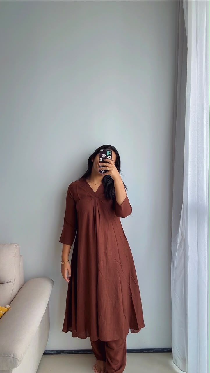 Dark Brown Cotton-Linen Co-ord Set
