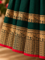 Green Narayanpet Cotton Anarkali with Red Dupatta