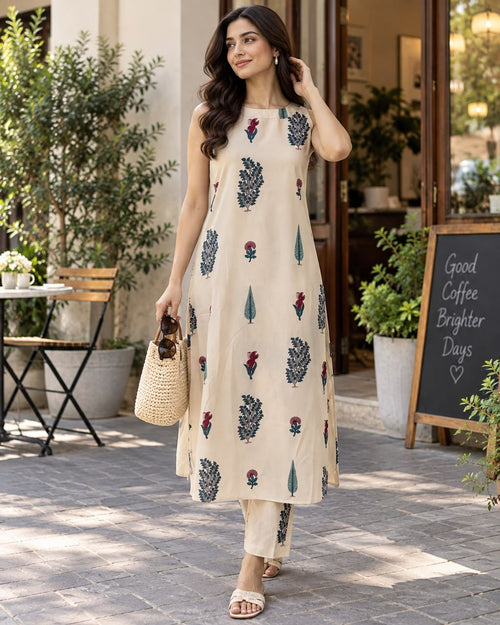 Beige Printed Co-Ord set