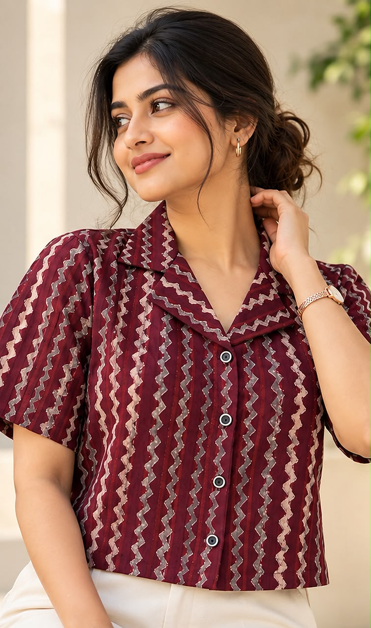 Burgundy Stripe Crop Top