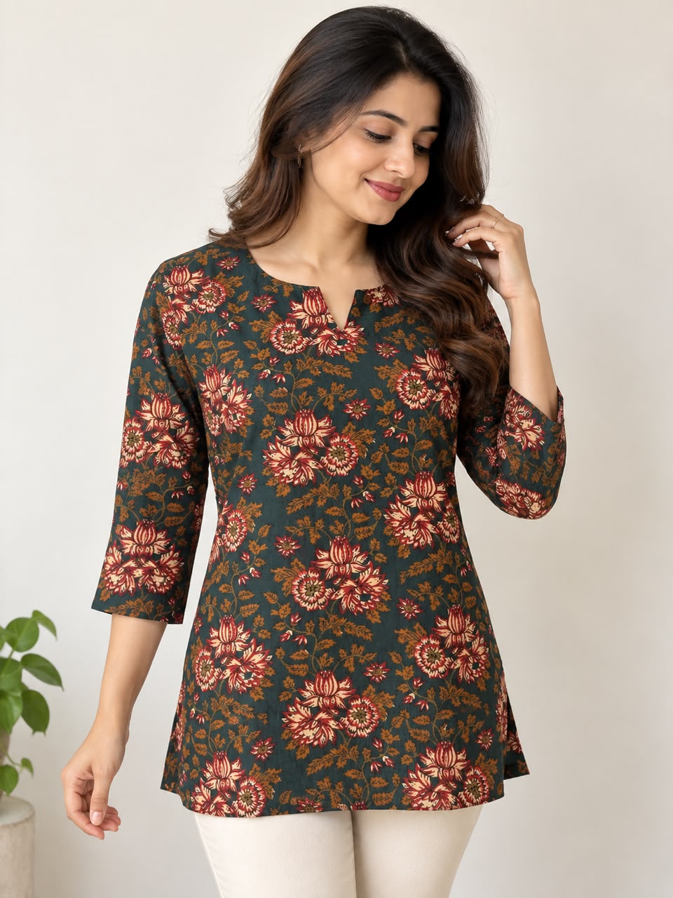 Forest Green Floral Short top