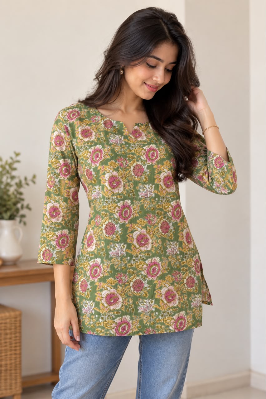 Meadow Bloom Floral tunic Short Top