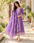 Banarasi Organza A-Line Kurti – Purple