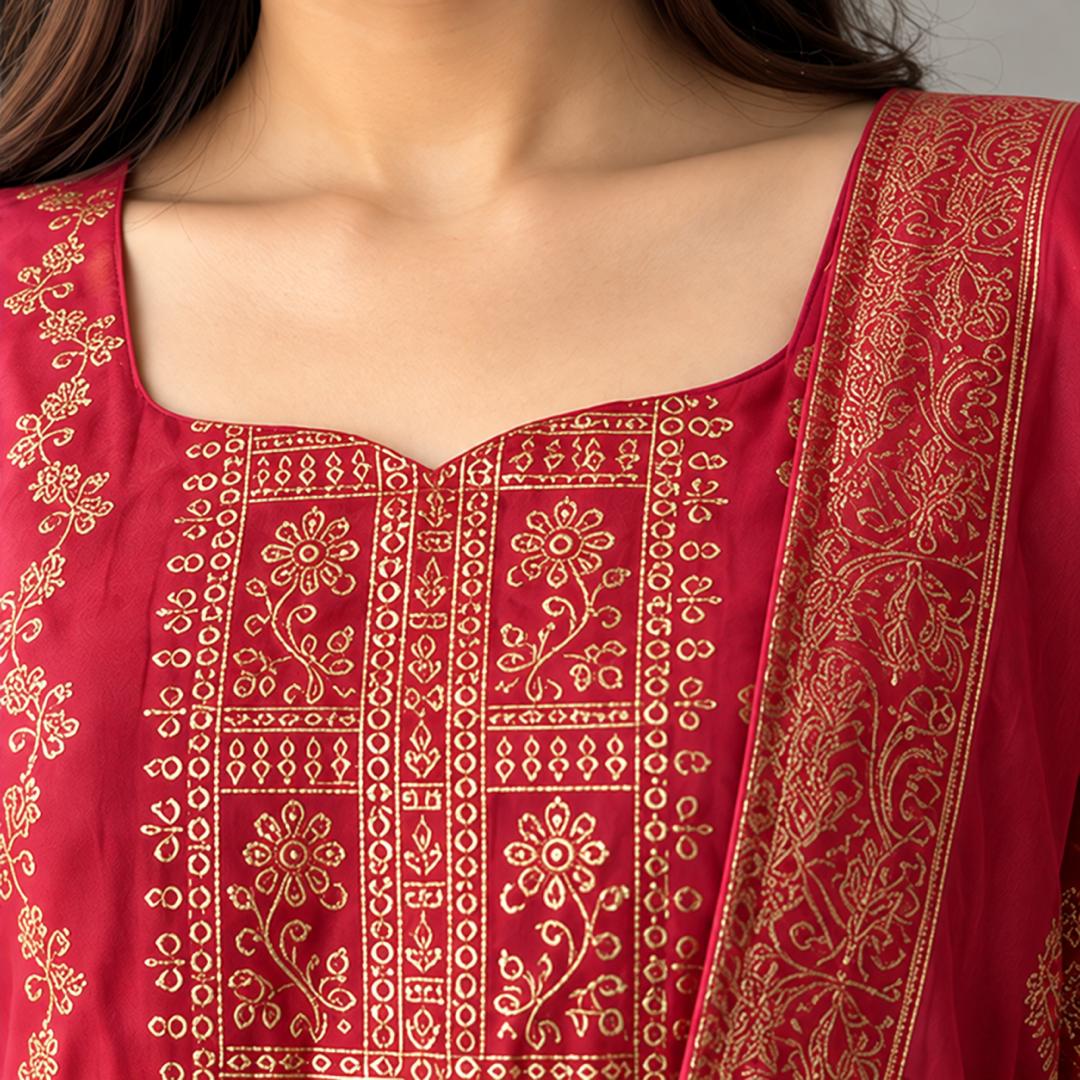Banarasi Organza A-Line Kurti – Pink