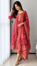 Banarasi Organza A-Line Kurti – Pink