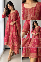 Banarasi Organza A-Line Kurti – Pink