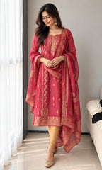 Banarasi Organza A-Line Kurti – Pink