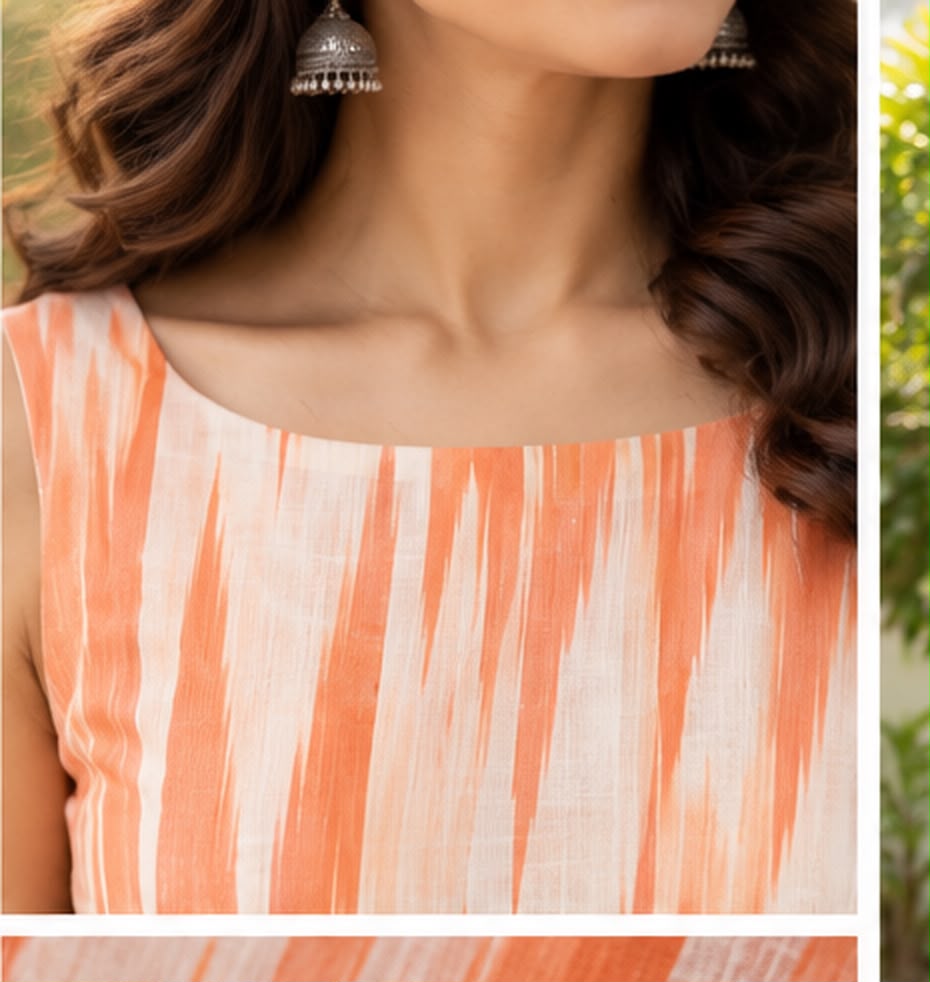 pastel Orange Ikkat kurta set
