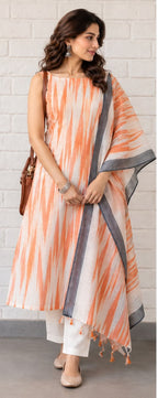 pastel Orange Ikkat kurta set