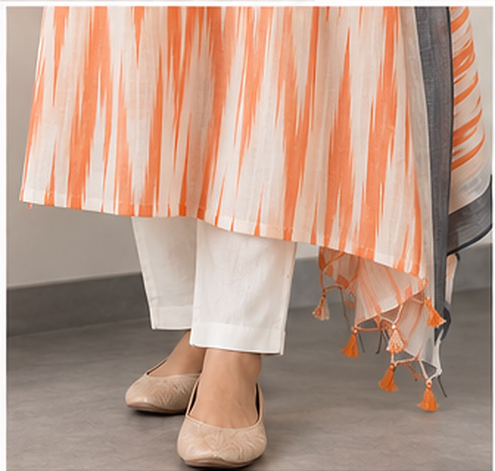 pastel Orange Ikkat kurta set