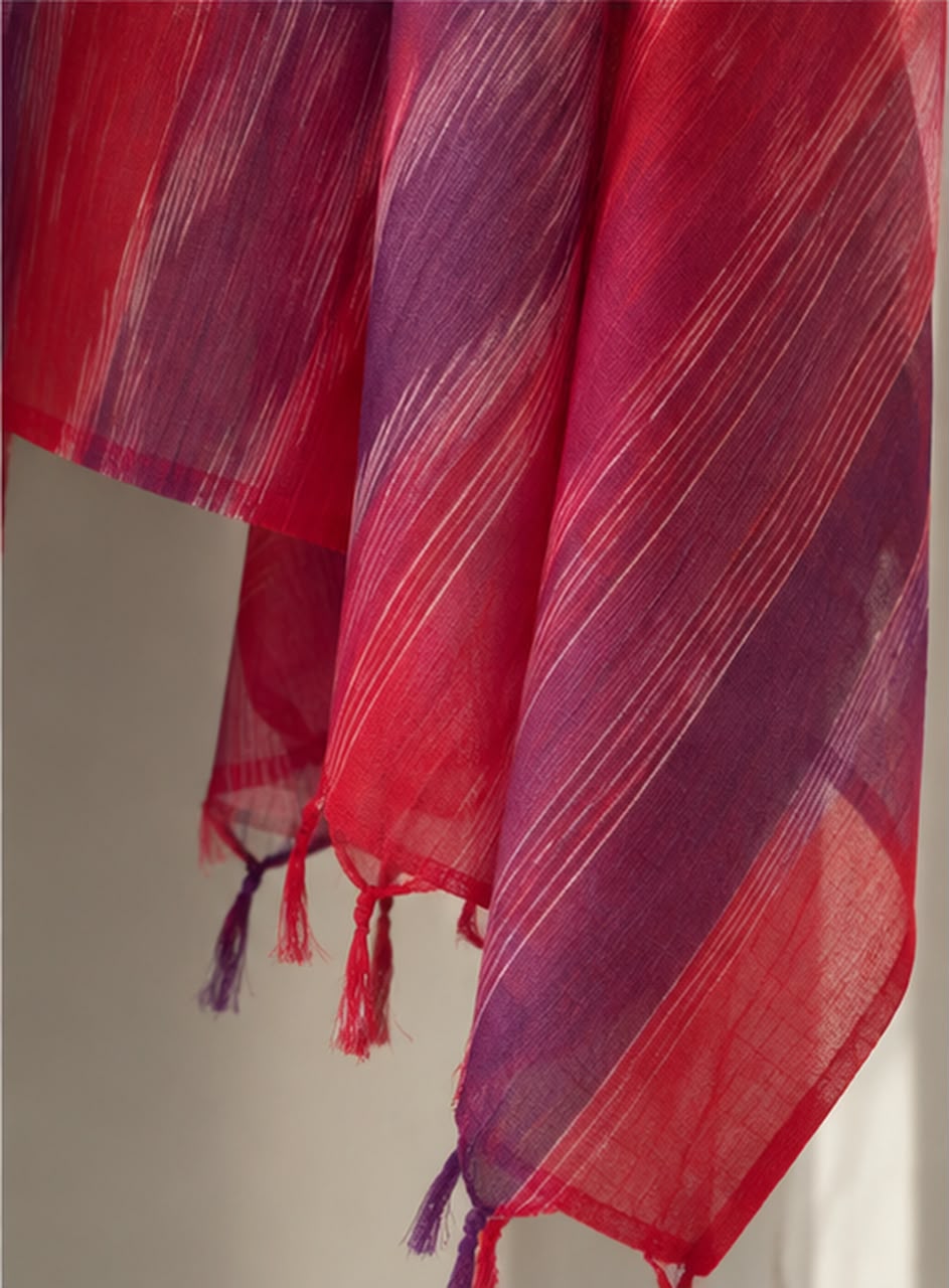 Bright Red and purple Ikkat Kurta set