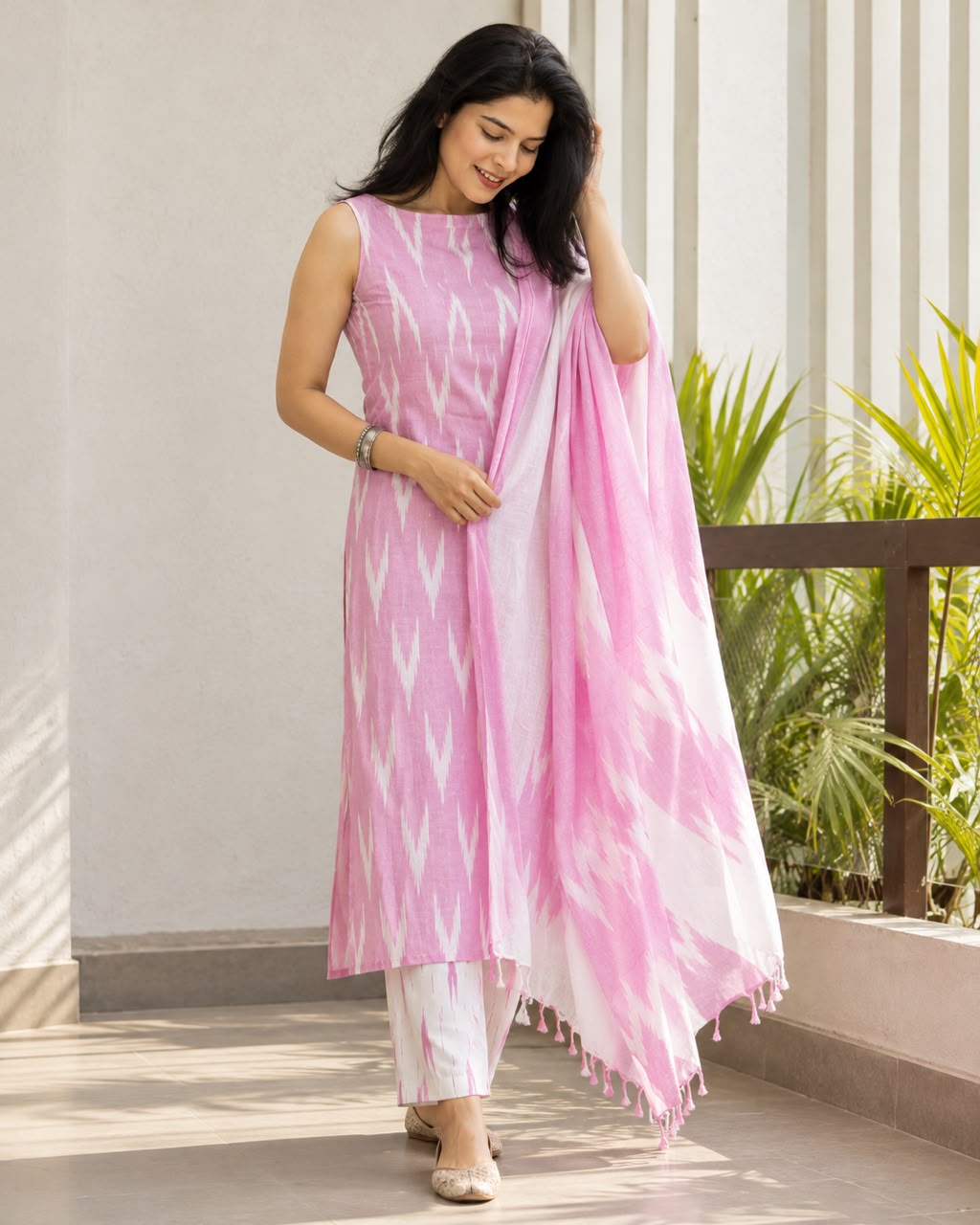 Soft Pink  Ikkat Cotton Set