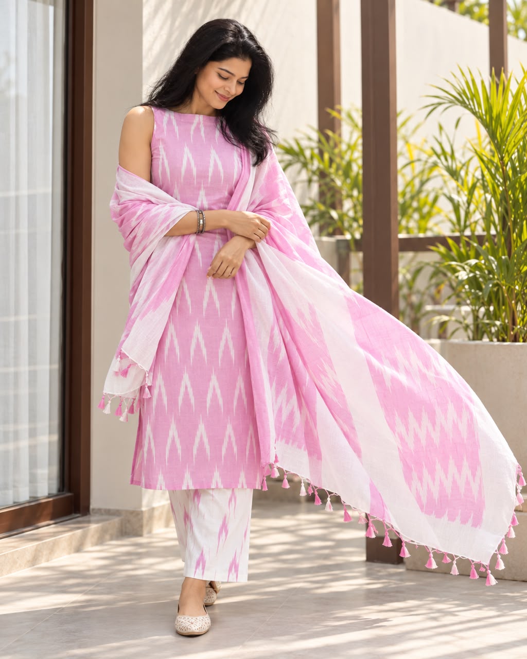 Soft Pink  Ikkat Cotton Set
