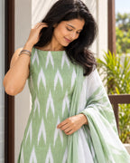 Pastel Green Ikkat cotton kurta set