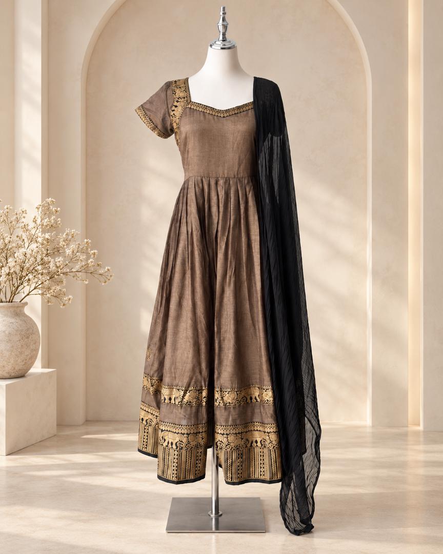 Grey Narayanpet Anarkali set