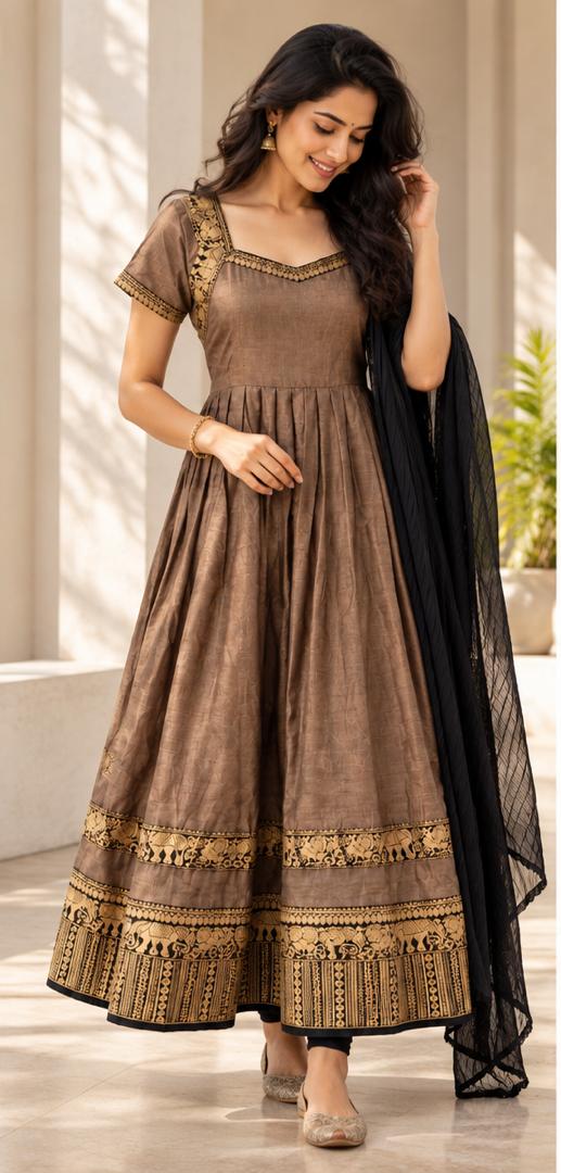 Grey Narayanpet Anarkali set