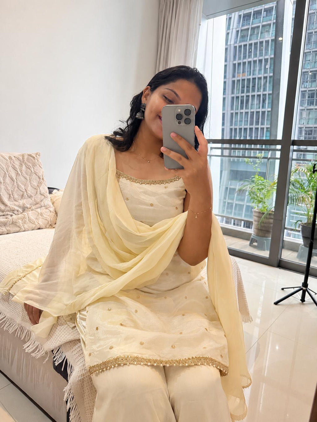 Soft Ivory Cream Premium Palazzo Set