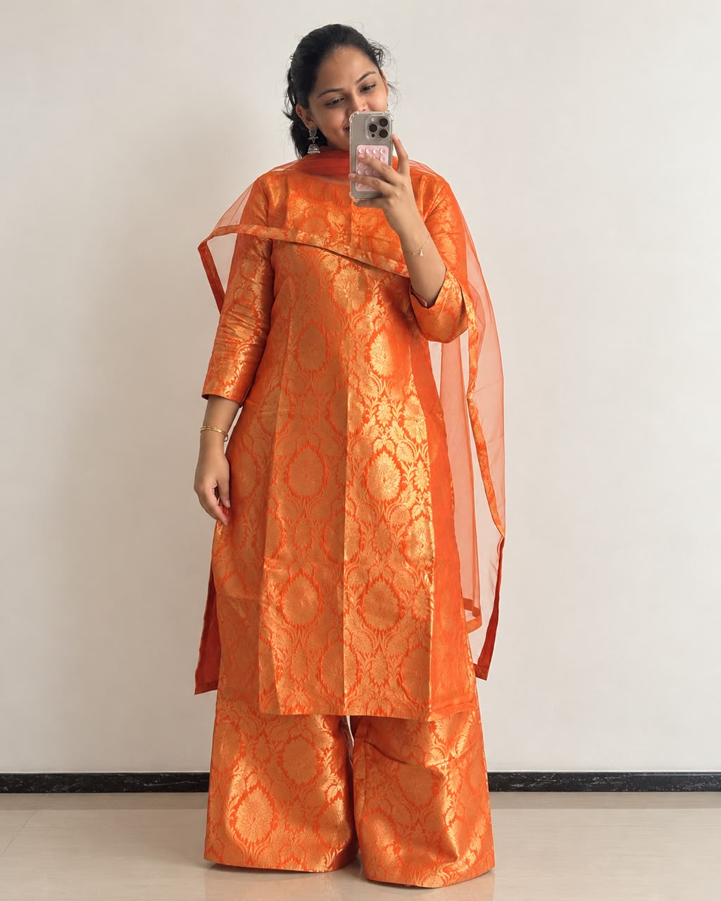 Tangerine Banarasi Brocade Suit Set