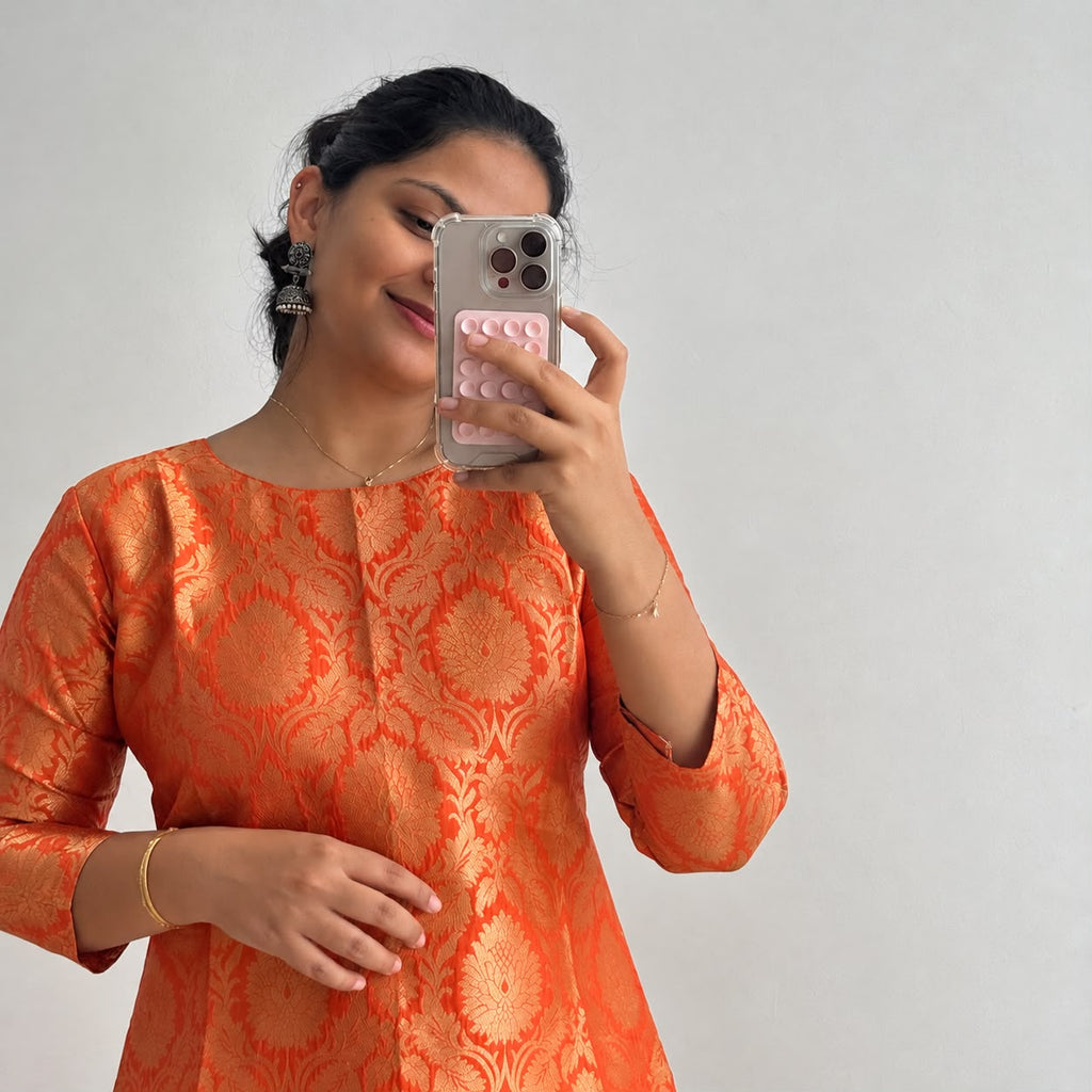 Tangerine Banarasi Brocade Suit Set